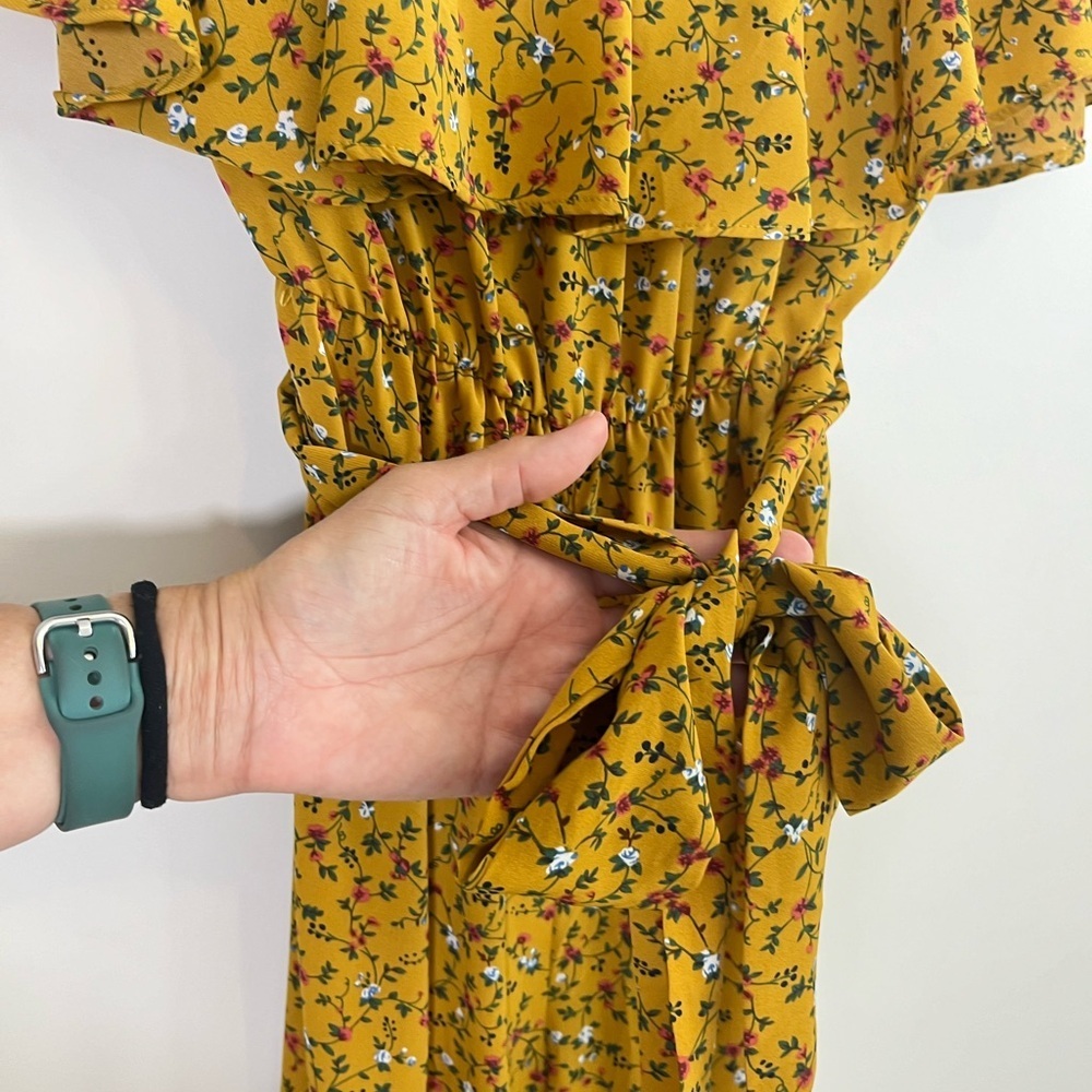 UMGEE Ruffled Strapless Flare Jumpsuit Medium - Ditsy Floral Tiered Comfy - Picture 7 of 10